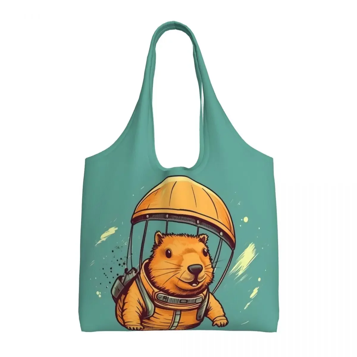 Custom Cartoon Funny Capybara Parachuting Shopping Tote Bag Recycling Canvas Grocery Shoulder Shopper Bags Photography Handbags