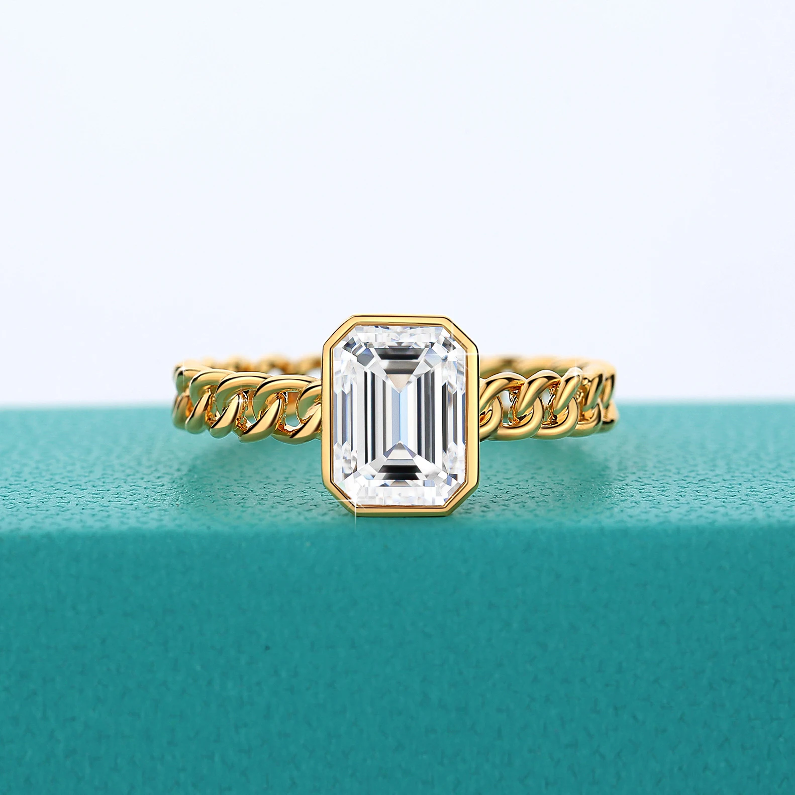 Super Shiny 2ct Emerald Cut Moissanite Ring for Women 14K AU585 Gold Linked Together Soulmates Wedding Bands Bridal Jewelry