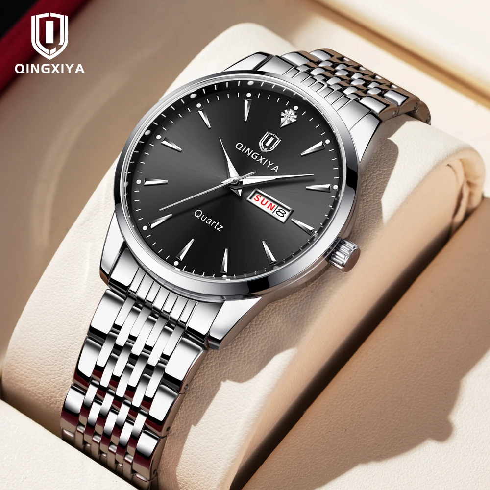 QINGXIYA 2025 nouvelles montres pour hommes horloge d'affaires haut de gamme marque Quartz hommes montre en acier inoxydable étanche montre-bracelet lumineuse