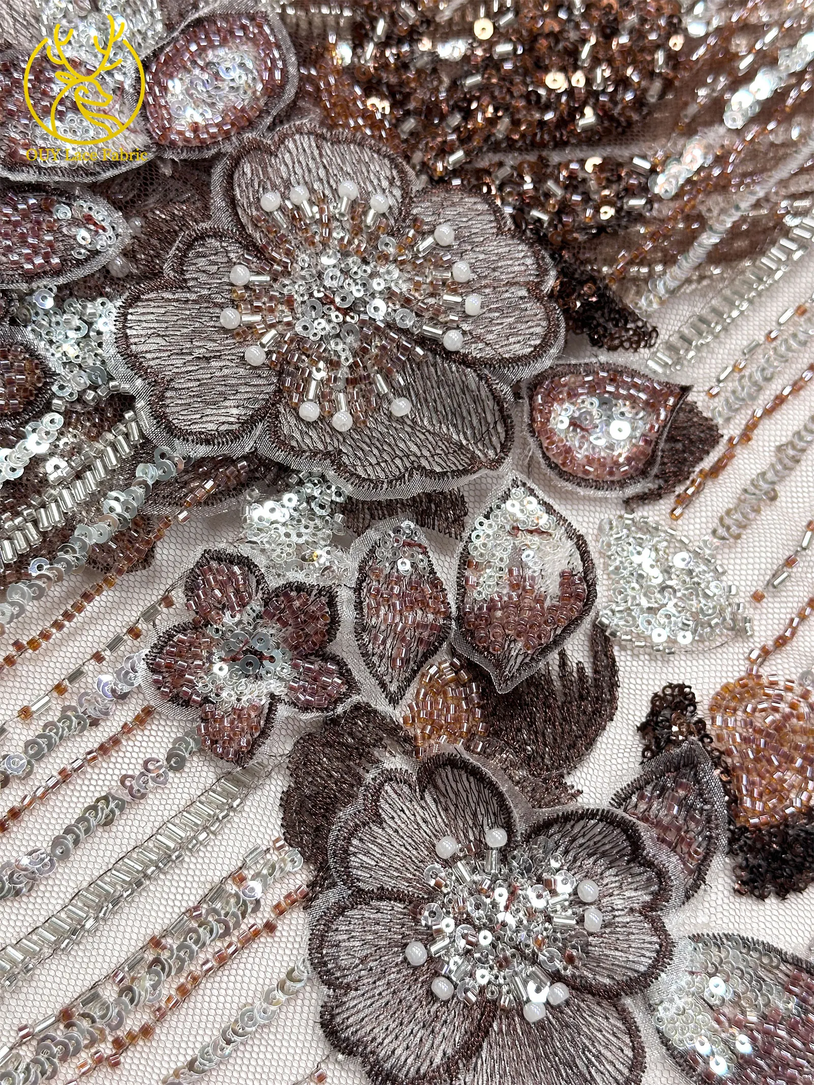 Luxuriöser 3D Handbestickter Blumen-Spitzenstoff 2026 Hochwertige Afrikanische Perlen-Pailletten-Spitze für Nigerianische Abendkleider – Detail 22