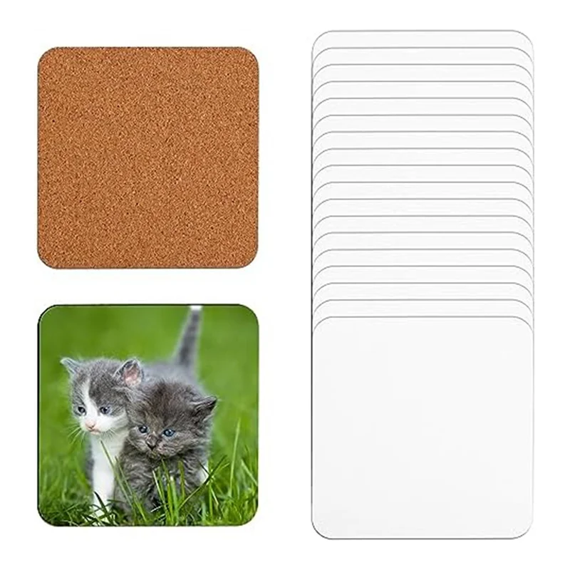 

【MEET】40 PCS Sublimation Coasters Blank MDF Cork Backed Heat Transfer Coasters For DIY Painting Art Crafts, 3.9 X 3.9 Inches