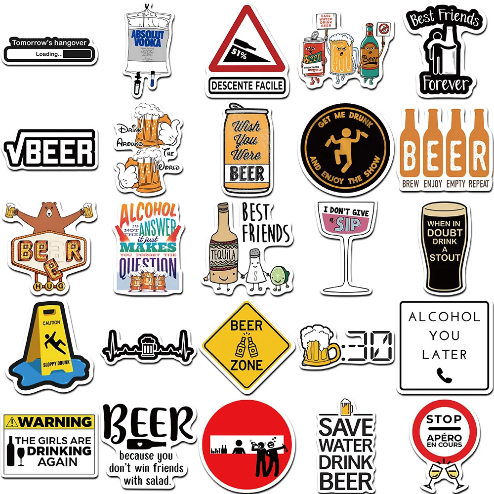 10/30/50PCS Cartoon Funny Alcoholism Sticker For Waterproof Decal Laptop Motorcycle Luggage Snowboard Fridge Phone Car