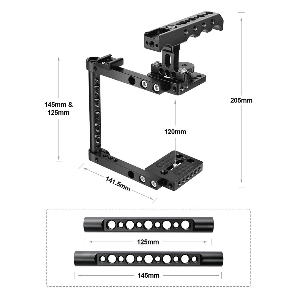 Kayulin Camera Cage Kit With Top Cheese Handle & Shoe Mount For Canon 600D 70D 80D (Right-hand Mounted)