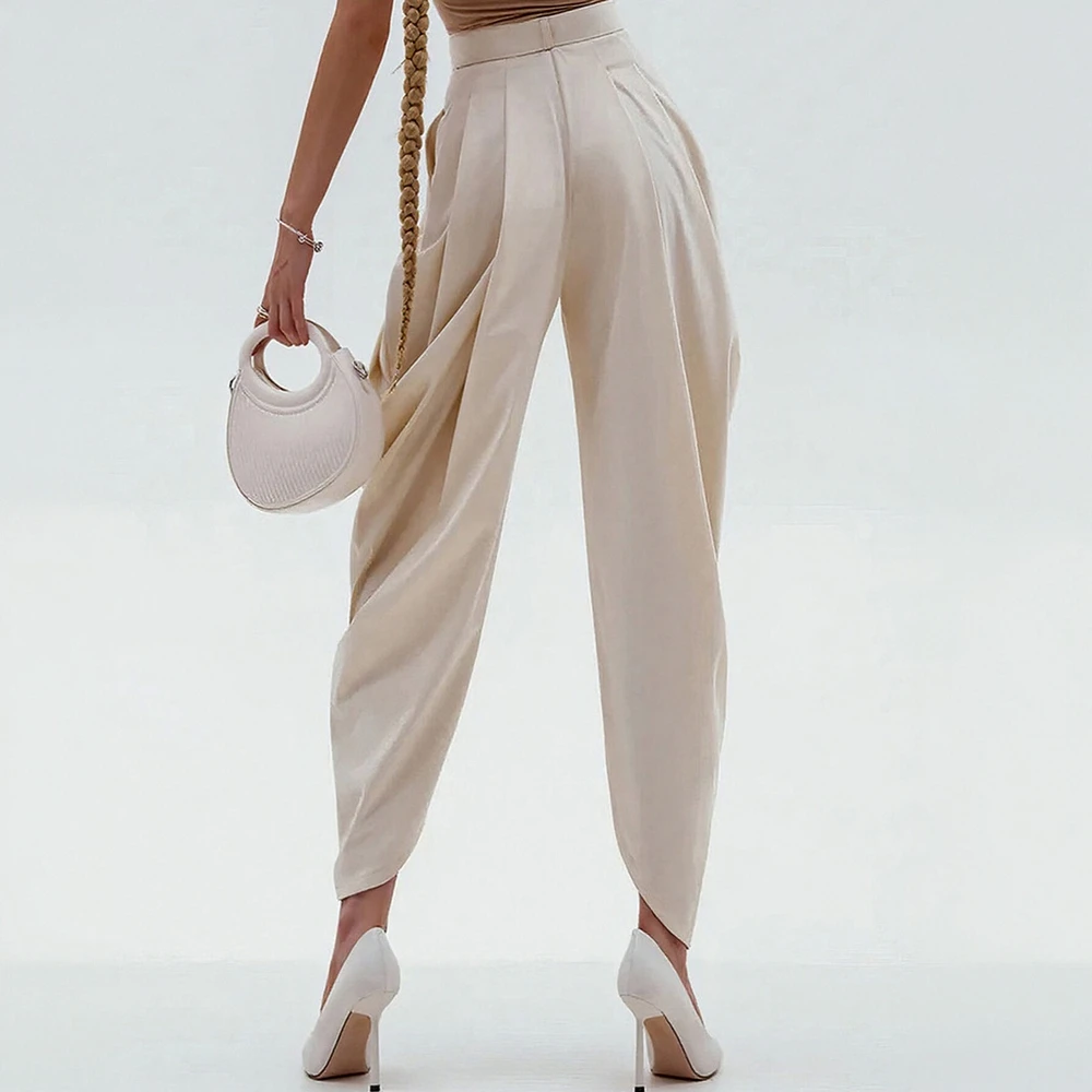 بنطال كاجوال مستقيم الساق بطول كامل يناسب منتصف الخصر للنساء، بنطال فضفاض مريح #1