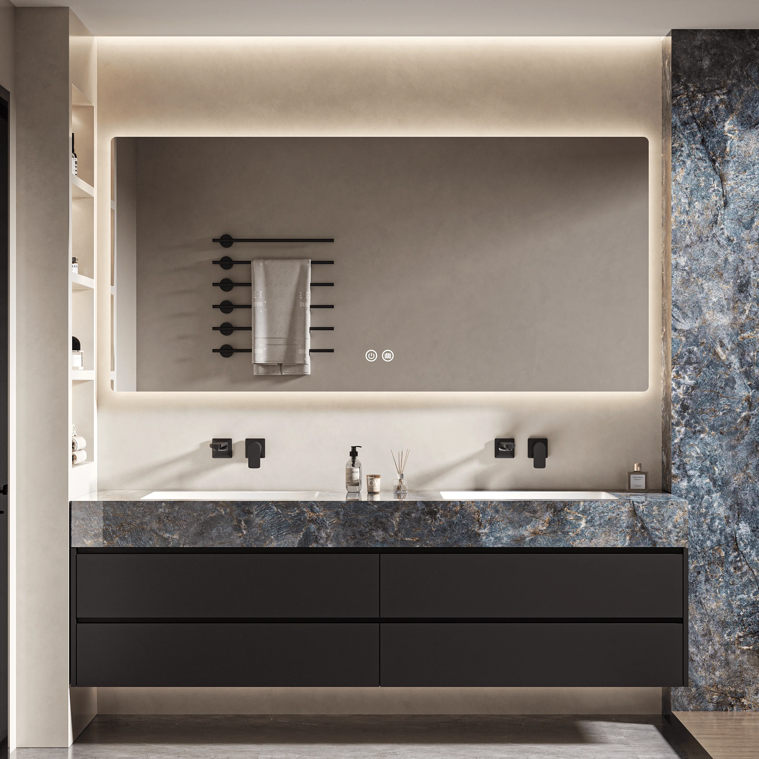 60-inch Luxury Double-sink Bathroom Vanity Cabinet Set for Hotel Villa or Apartment