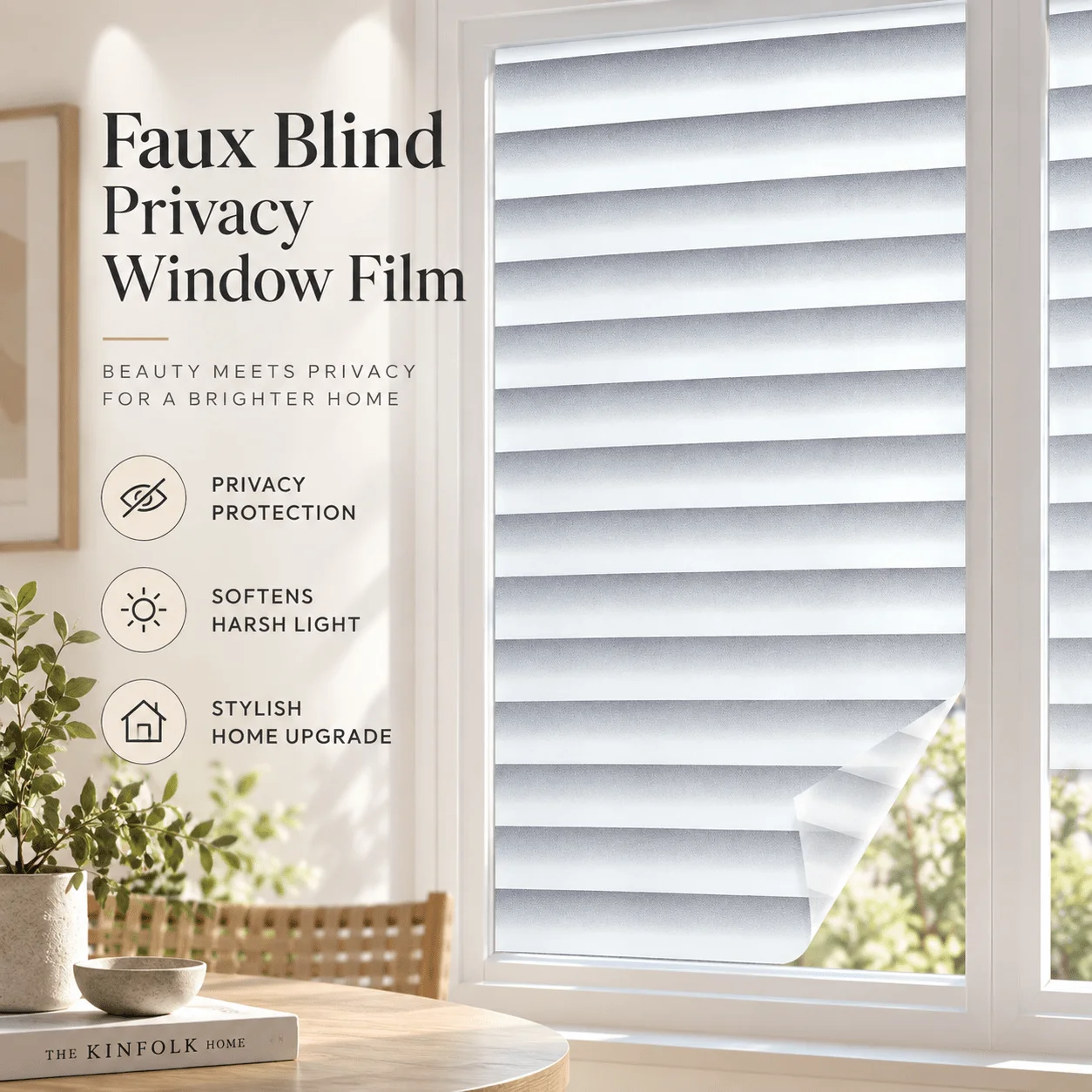 Blinds Pattern Privacy Window Film Roll Frosted Static Cling No Glue Removable UV Block for Home Office Bathroom