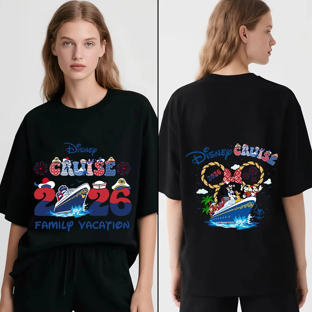 

Женская футболка с двусторонним принтом персонажей Disney 2026 Cruise Classic, хлопковая, удобная, повседневная, мягкая, дышащая, незаменимая вещь на каждый день