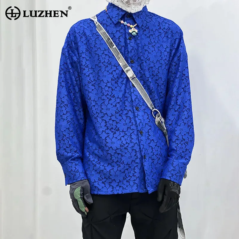 

LUZHEN Fashion Floral Jacquard High Quality Long Sleeve Shirt Men's 2025 New Solid Color High Quality Casual Male Clothes JY3498