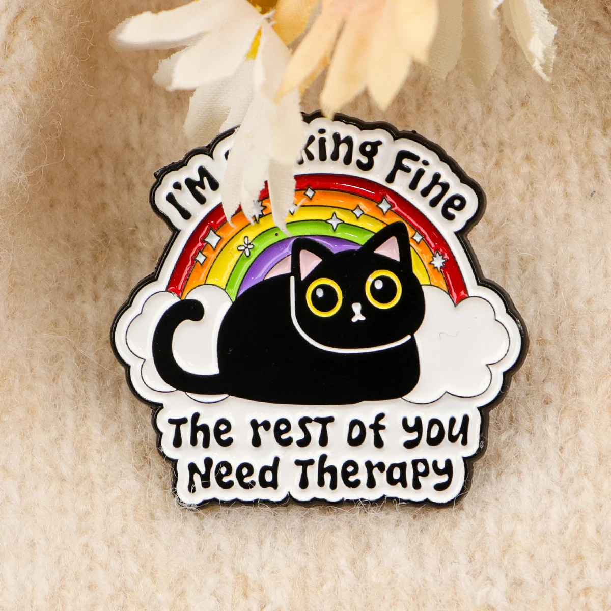 Broches de chat noir en émail pour femmes, Badges de citation arc-en-ciel sur sac à dos, épingles à revers pour chapeau, accessoires de Cosplay, jouets cadeaux