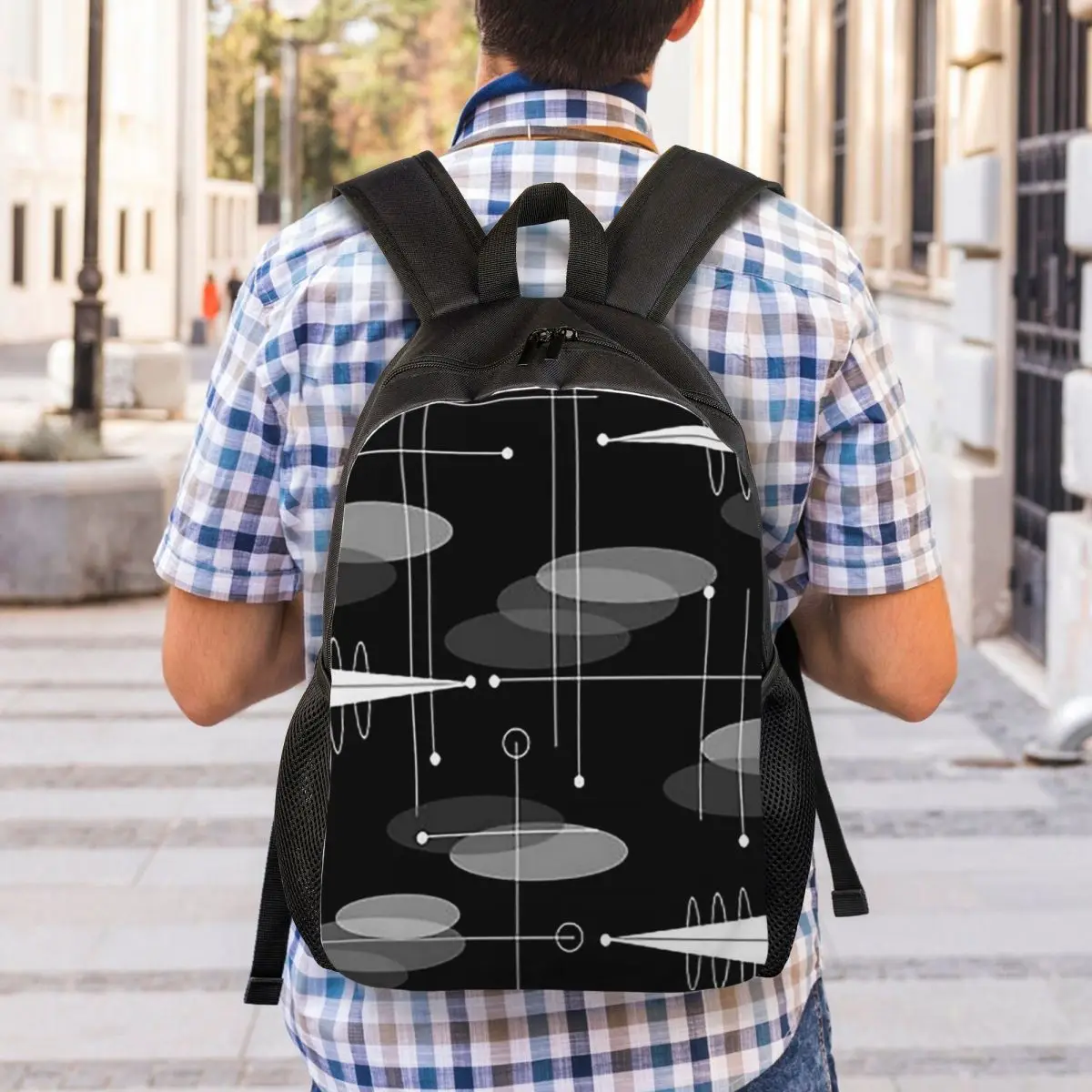 미드 센추리 원자 우주 시대 학생 배낭 학교 가방 소년을위한 하이킹 여행 데이 팟 소녀 패션 Bookbag 어깨 가방