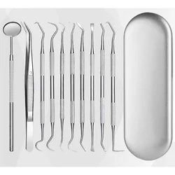 10PCS Dental Oral Care Tool Stainless Steel Professional Hygiene Cleaning Kit Tooth Scraper Plaque Tartar Remover Pick Scaler