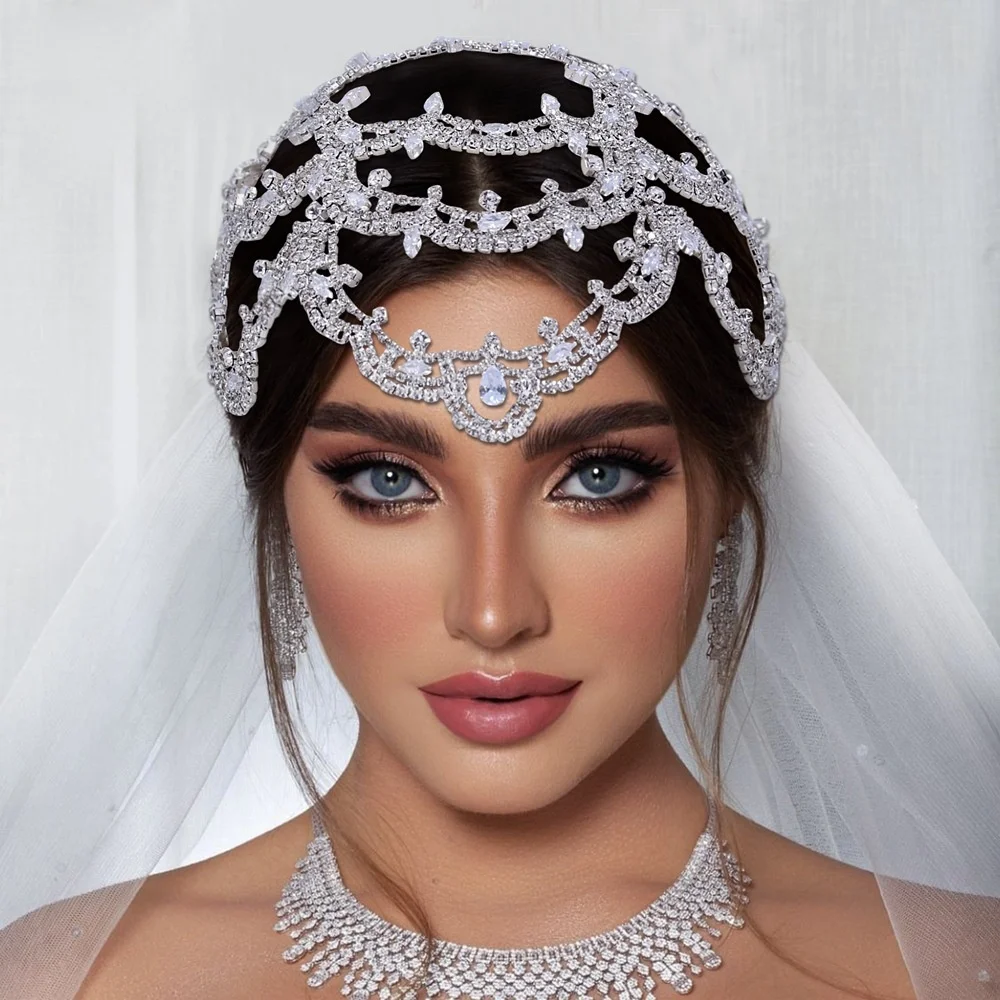 

Luxurious Zircon Pressed Hair Headdress Bridal wedding Hair Ornaments Women Fashion Banquet Festival Crystal Tiara Jewelry Gift