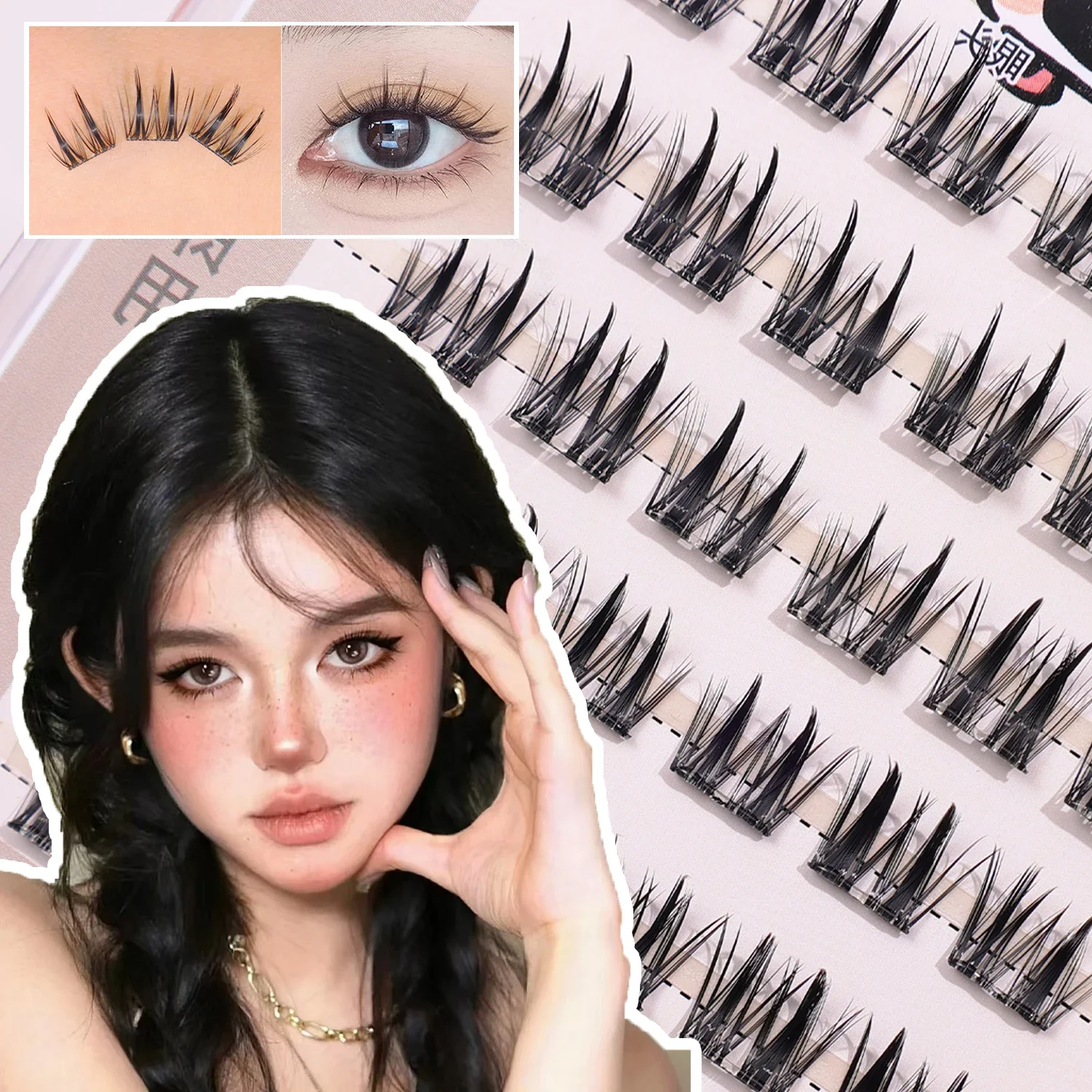 接着剤不使用クラスターまつげ個別マンガひまわりまつげナチュラルソフト 3D うっすら自己粘着 DIY まつげエクステンションメイク