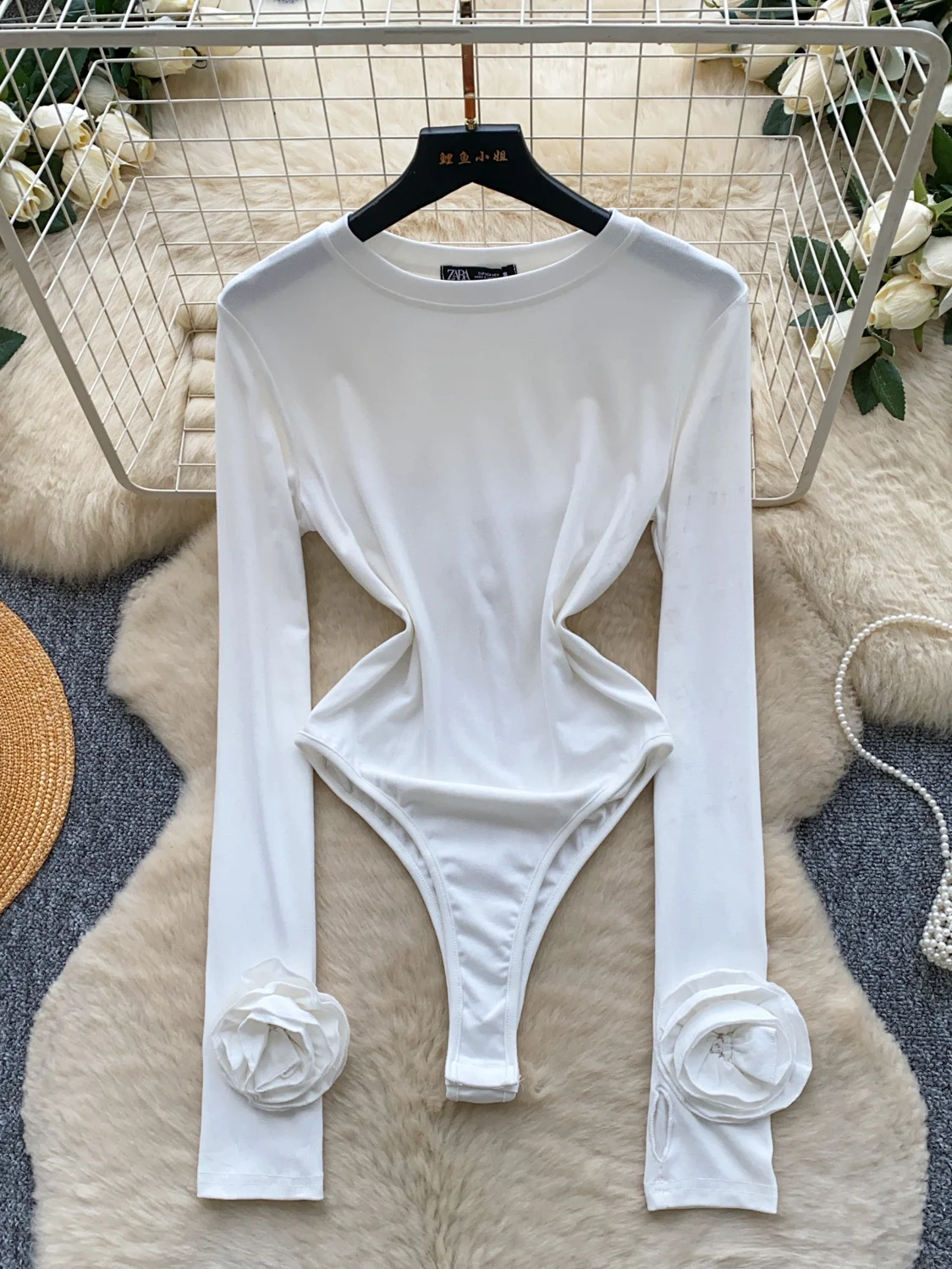 Elegant Pure Desire Long Sleeve round Neck Waist Cinched  Pants Women's Inner Wear Base Shirt City Commute Friendly
