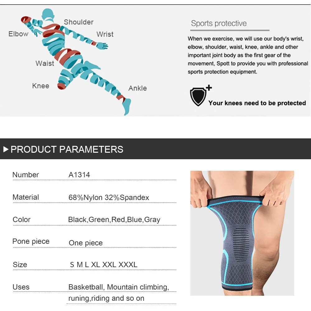 1/2PCS Fitness Laufen Radfahren Knie Unterstützung Hosenträger Elastische Nylon Sport Kompression Knie Pad Hülse für Basketball Volleyball – Detail 7