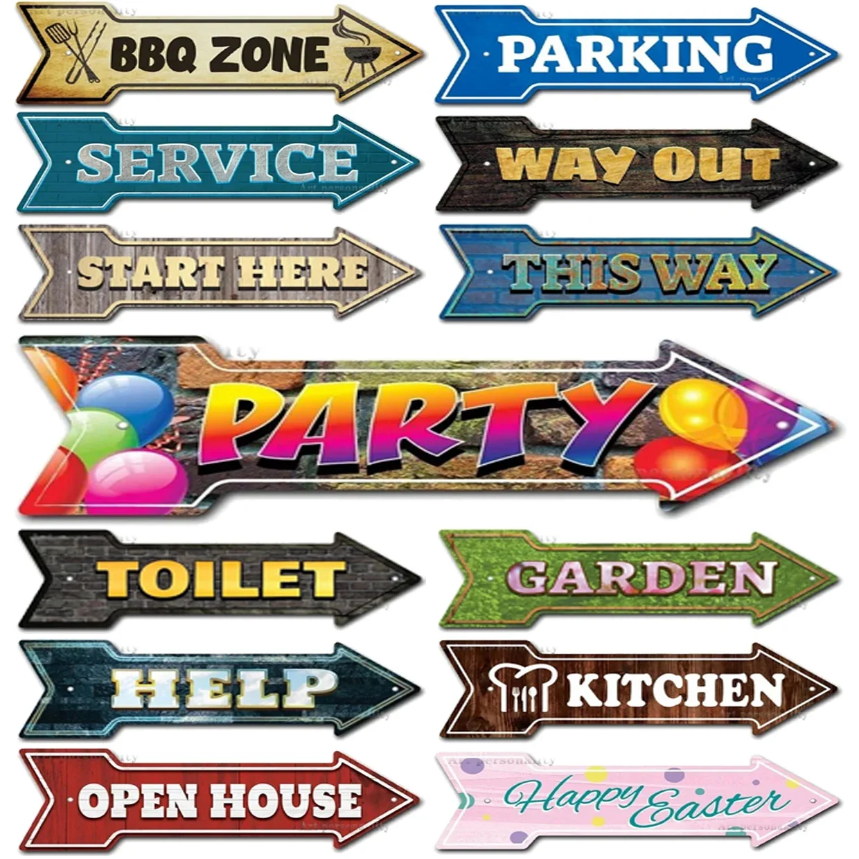 Retro Party BBQ Parking Metal Tin Signs Vintage Street Signs Retro Arrow Directional Signage Funny Tin Sign for Wall Decoration