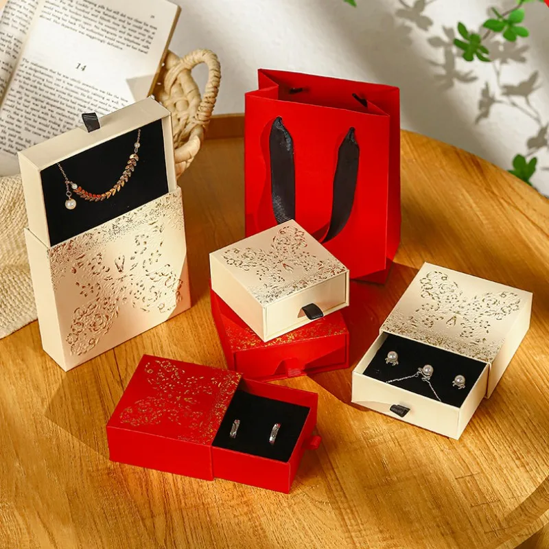 Necklace Storage Box Multi-Functional Ring Storage Box Chinese Jewelry Box Soft-Lined For Jewelry Storage Drawer Organizer Gift