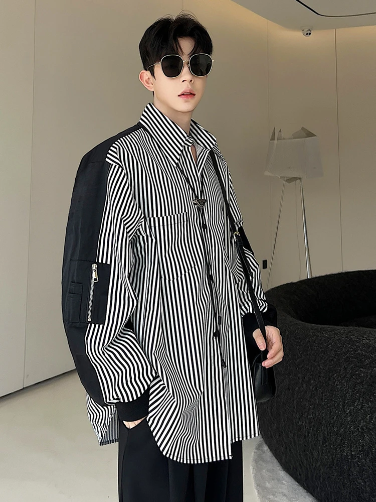 LUZHEN Stripe Design Fashion Long Sleeve Shirt Original Color Contrast  High Quality Trendy Elegant Handsome Men\'s Tops LZ5307