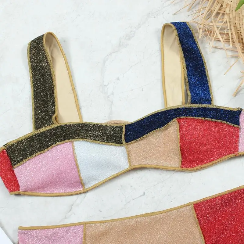 Strój kąpielowy Nowe bikini z wysokim stanem, damskie, złote, jedwabne, kolorowe stroje kąpielowe z nadrukiem