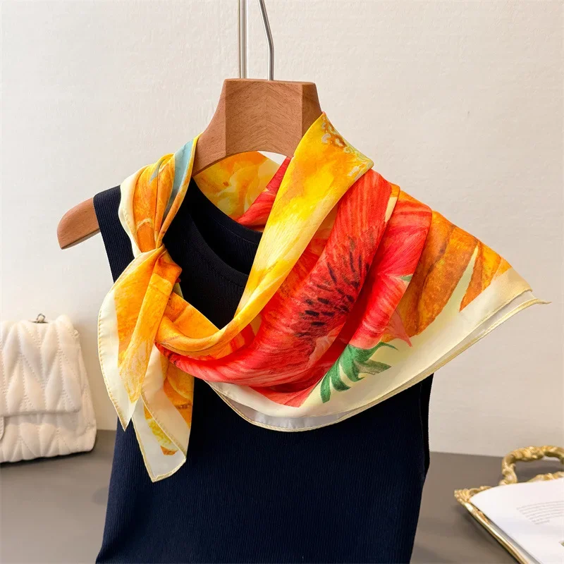 

New Fashion Print Silk Scarves Kerchief Women Hair Scarf Headband Bandana Head Female Wrap Square Hijab Ladie Pashmina Poncho