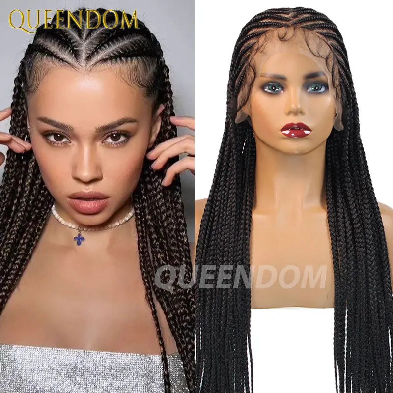 

Tribal Braided Wigs Synthetic Full Lace Front Wig 360 Lace Cornrow Braided Wigs Knotless 36" Jumbo Braid Wig For Black Women