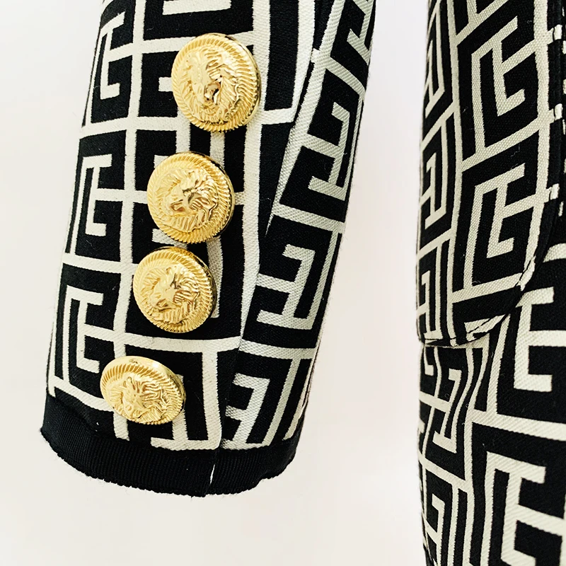 HIGH QUALITY Newest 2024 Fashion Designer Jacket Women\'s Lion Buttons Double Breasted Geometric Jacquard Straight Blazer