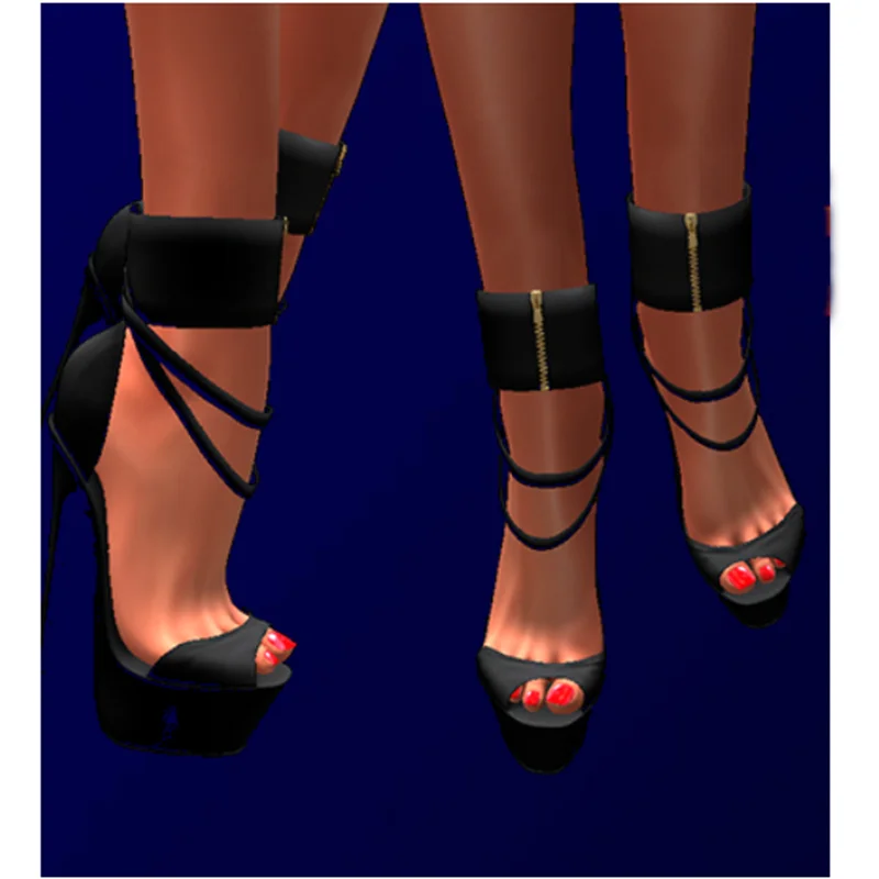 

Black Zipper Hollow Chain Sandals Matte Thin High Heel Sexy Fashionable Cool Summer Casual Big Size Woman Shoes Zapatillas Mujer