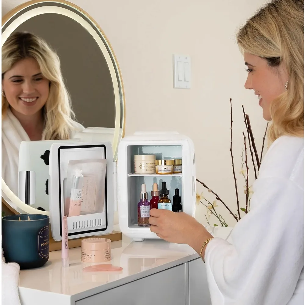 Mini geladeira para cuidados com a pele para quarto - carro, mesa de escritório e dormitório - refrigerador e aquecedor elétrico portátil de 4L/6 latas para alimentos