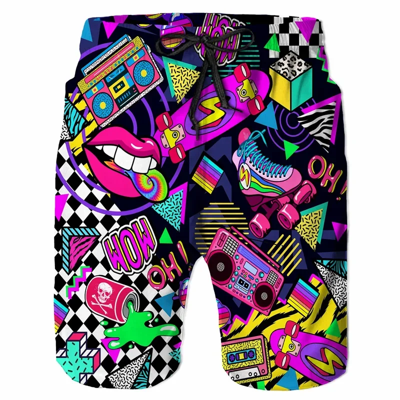 

Cartoon music colorful graffiti men's beach shorts 3D printed swimming trunks, summer surfboard shortsEV