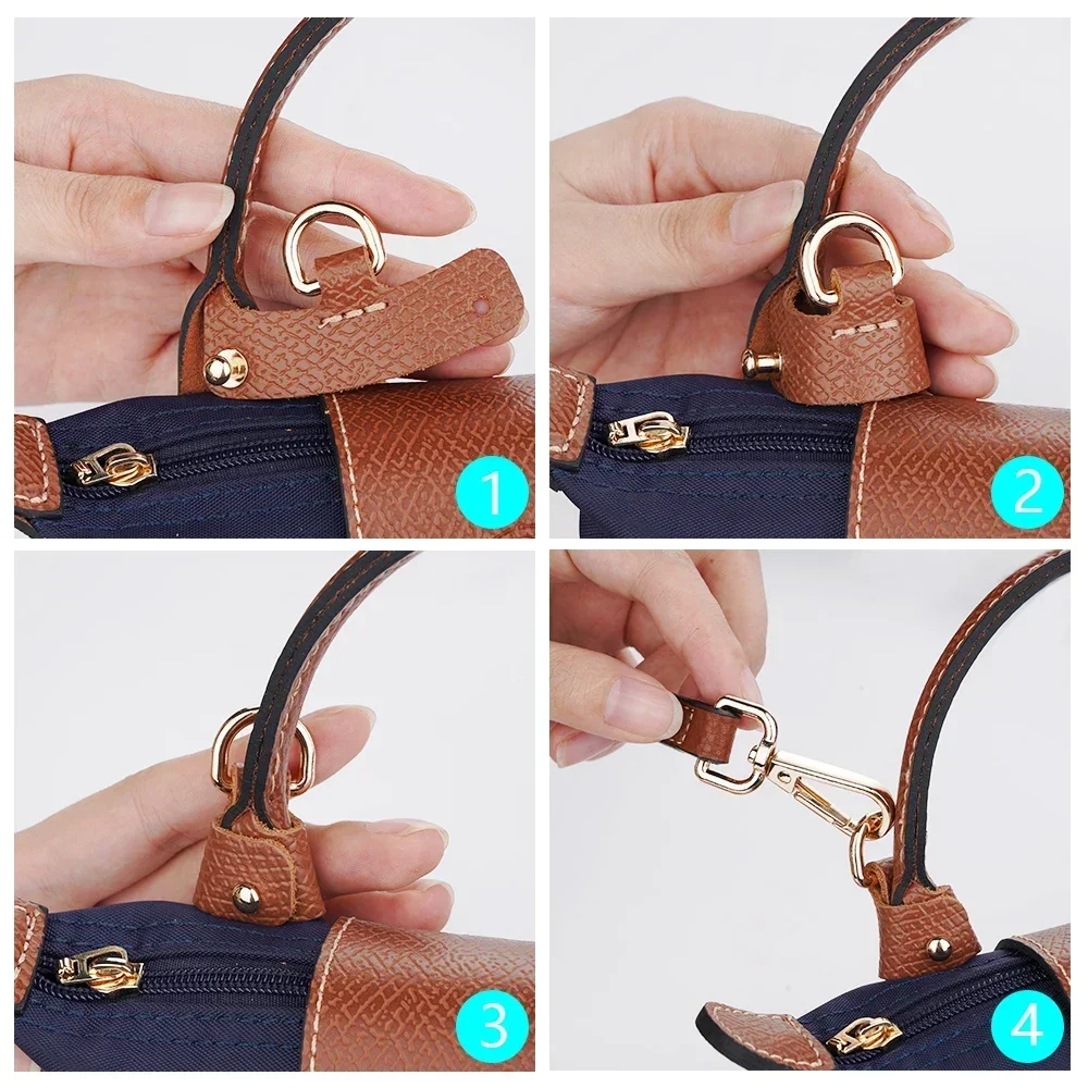 Set tali tas, Set tali tas Mini Longchamp, tali tas modifikasi selempang kulit asli tali bahu, aksesoris Diy