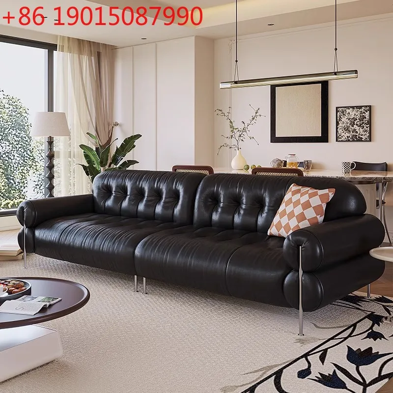 

Коричневый сахарный кожаный диван с облаками для гостиной, французский черный прямой верхний слой, комбинация диванов из воловьей кожи