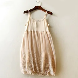 Black White Women Mid Long Summer Crochet Lace Dresses Lolita Mori Girl Spaghetti Strap Slip Dress Modal Sundress jurk dames