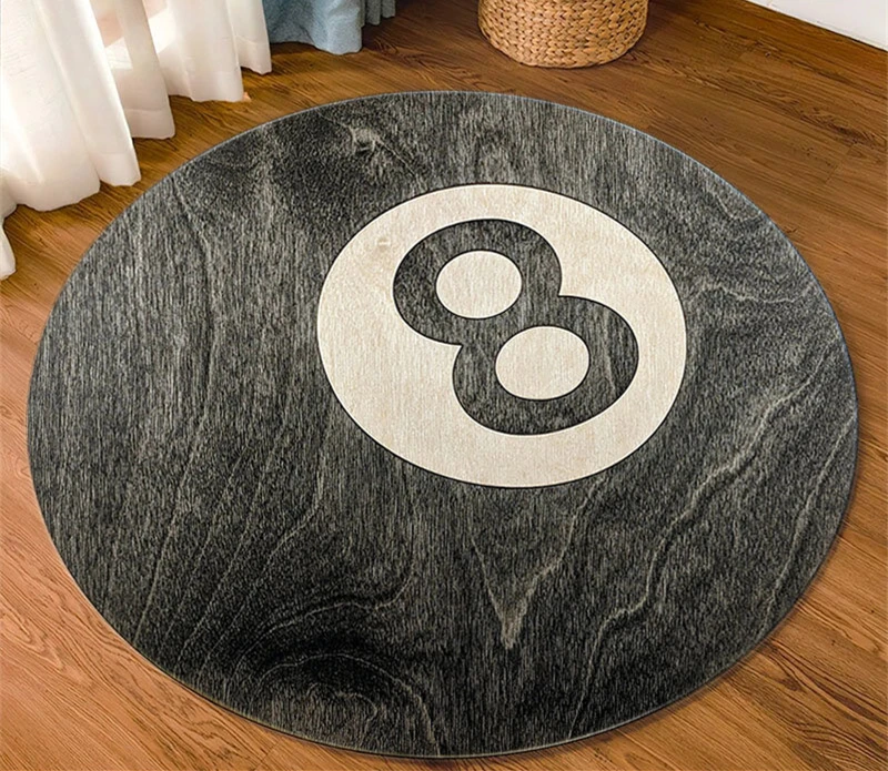 Simulation Billiards 8 Ball Rug Round Carpet Soft Chair Pad Anti-slip Bath Floor Mat Kids Bedroom Black Carpets Doormat Area Rug