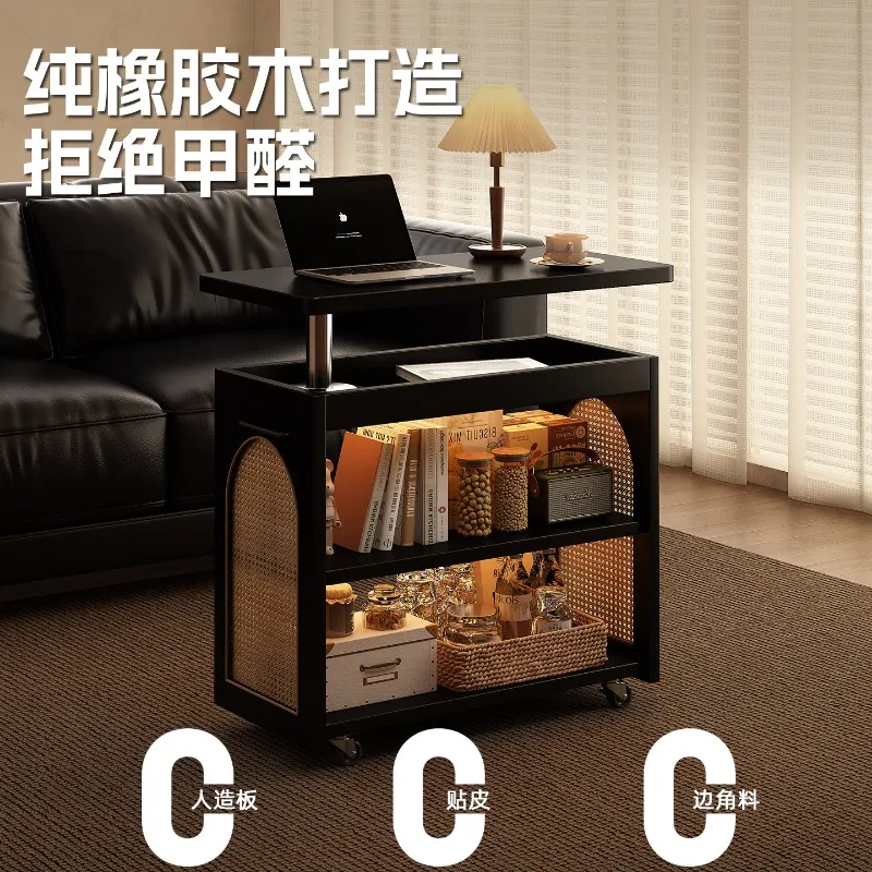 Solid wood sofa side few living room mobile small coffee table bedroom bedside table shelf small apartment medium and ancient st