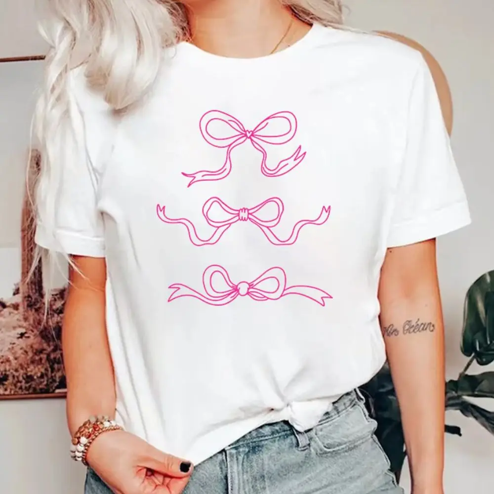 

Coquette Pink Bow Tee Shirt Soft Girlcore 90s Clothing Tops Trendy Tee Aesthetic Clothes Ribbon Tshirt Gift for Daughter