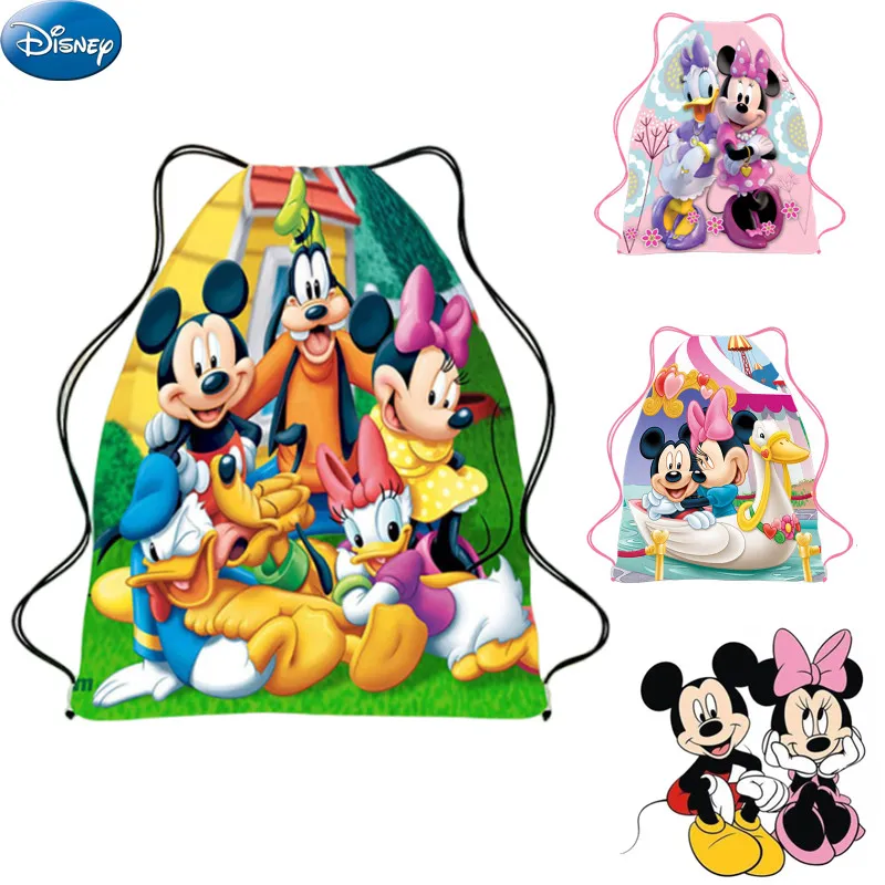 Disney Mickey Kinder Kordelzug Tasche Cartoon Minnie Rucksack Tasche Anime Schule Taschen Kinder Geburtstag Party Weihnachten Geschenke