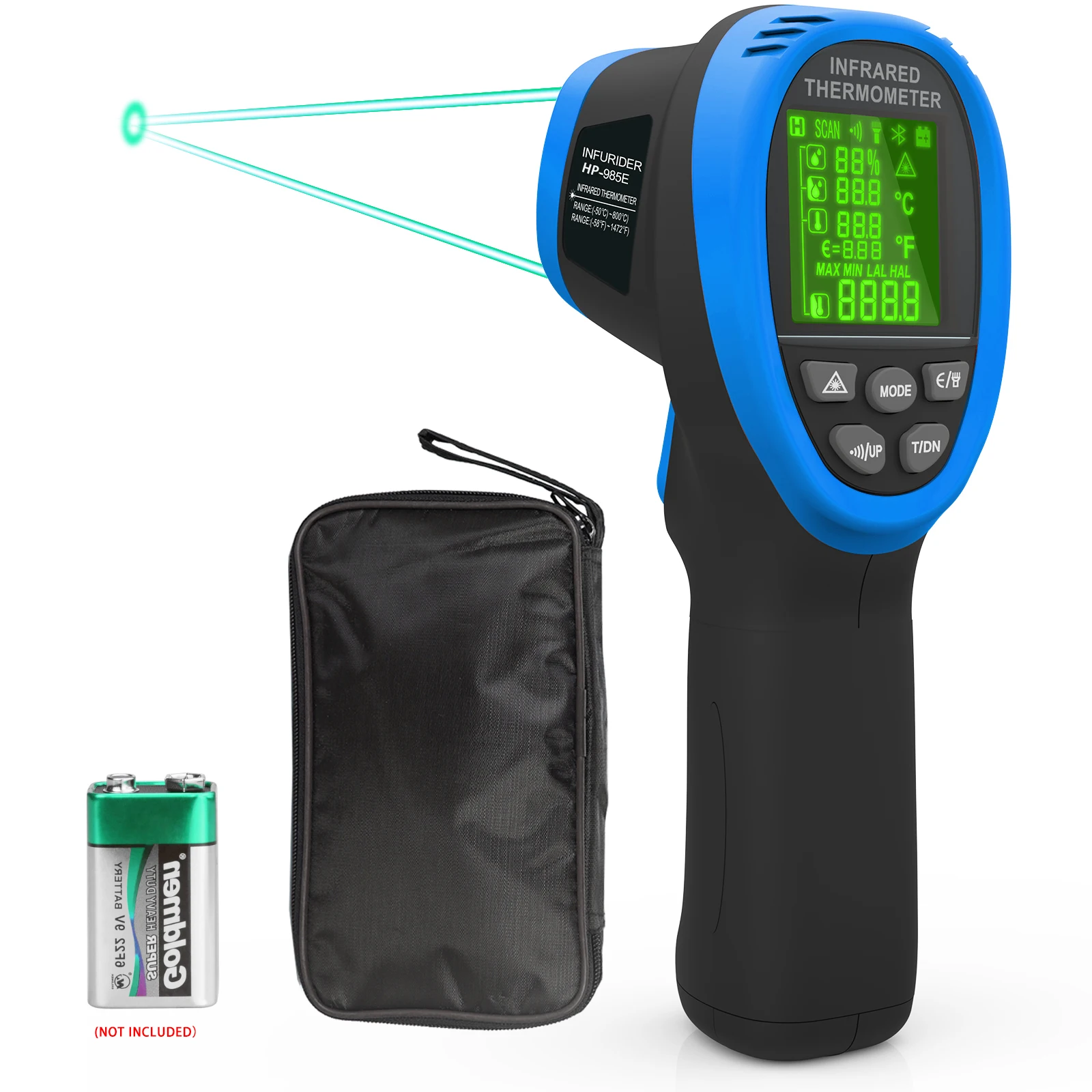 

HOLDPEAK HP-985E -50℃-800℃ Double Laser Non-contact Infrared Thermometer DS 16:1 with Data hold,Max/Min Warning Setting,LCD