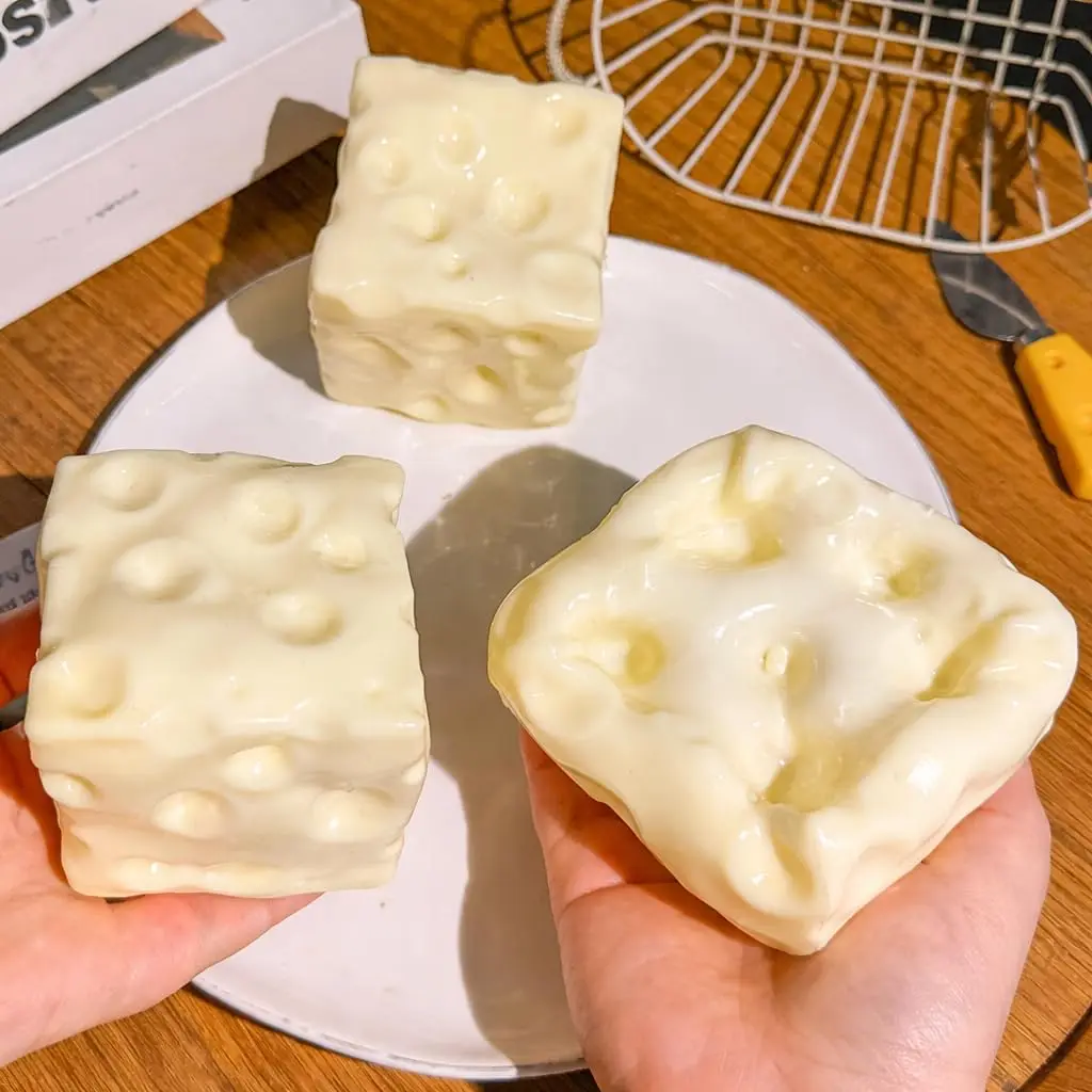 1pc Cheese Cube Stress Ball Slow Rebound Squeeze Gifts Non-Bounce Fidget Ornament  Sensory Relief Office Decompression Gift