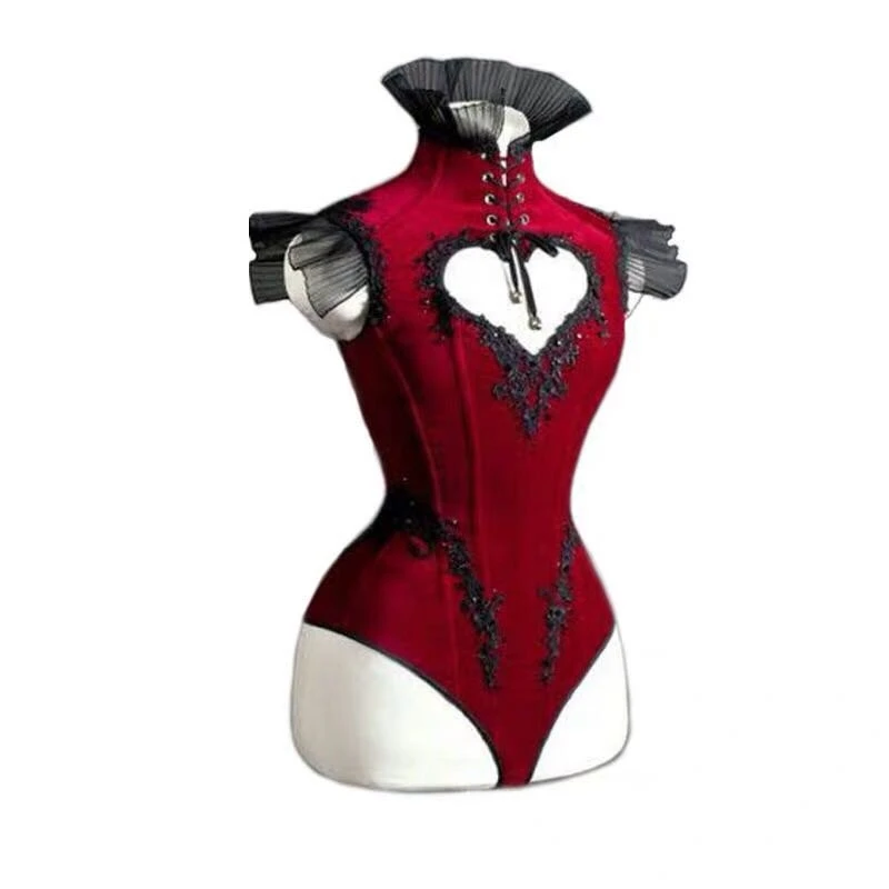 Red Cutout Love Strap Bodysuit Sexy Gogo Costume Women Jazz Dance Outfit Bar Nightclub Dj Ds Stage Performance Wear XS6807