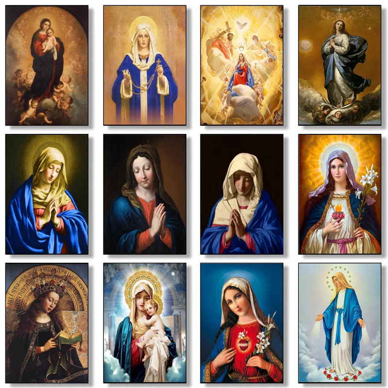 Classical Virgin Mary Canvas Painting Wall Art Posters and Prints Picture Christian Catholic Religious Church Room Home Decor