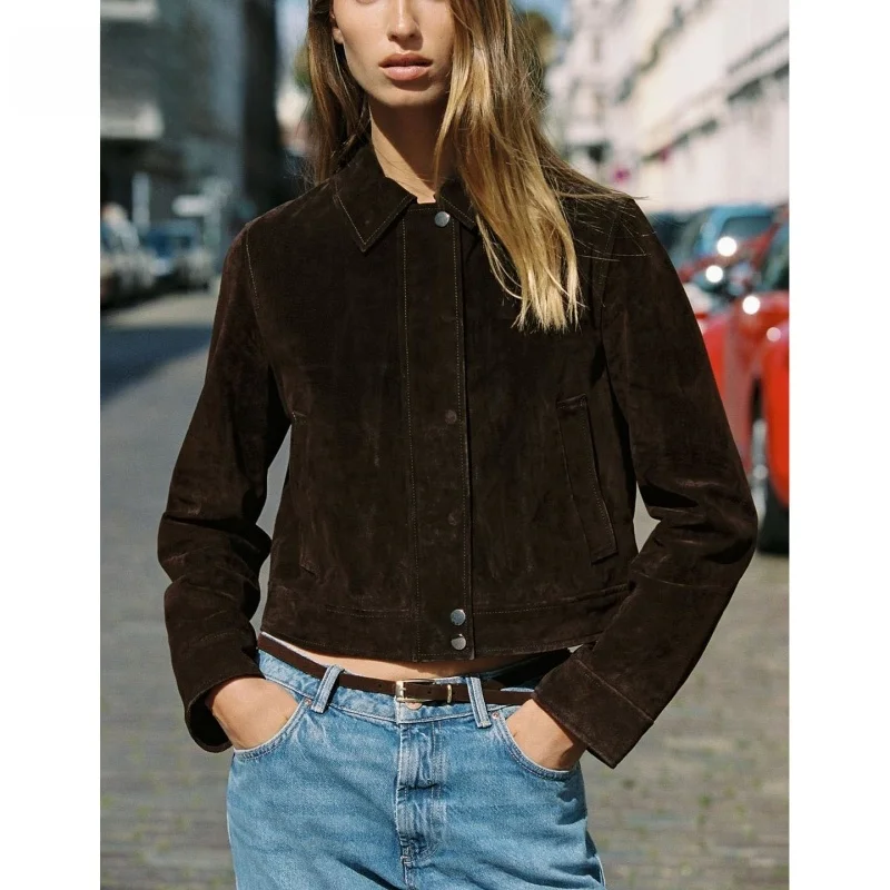 خريف جديد وصول المرأة بولي Leather الجلود ort Jaet معطف طويل Sve بدوره إلى أسفل طوق مكافحة الجلود السيدات Faion ملابس خارجية