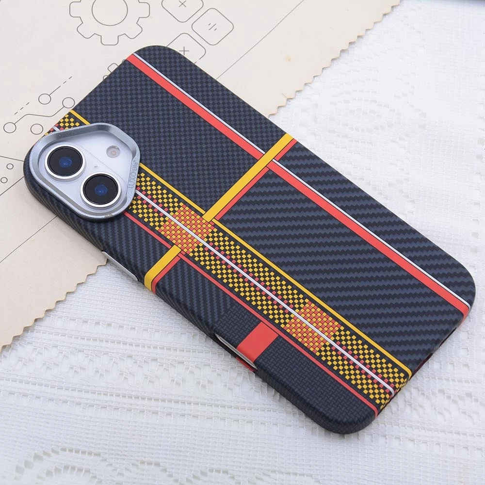 

Stripes Contrast Color Carbon Relief Cover 17 Case for iPhone 16 15 Pro Max MagSafe Shell Camera Lens Protector Armor Funda Capa
