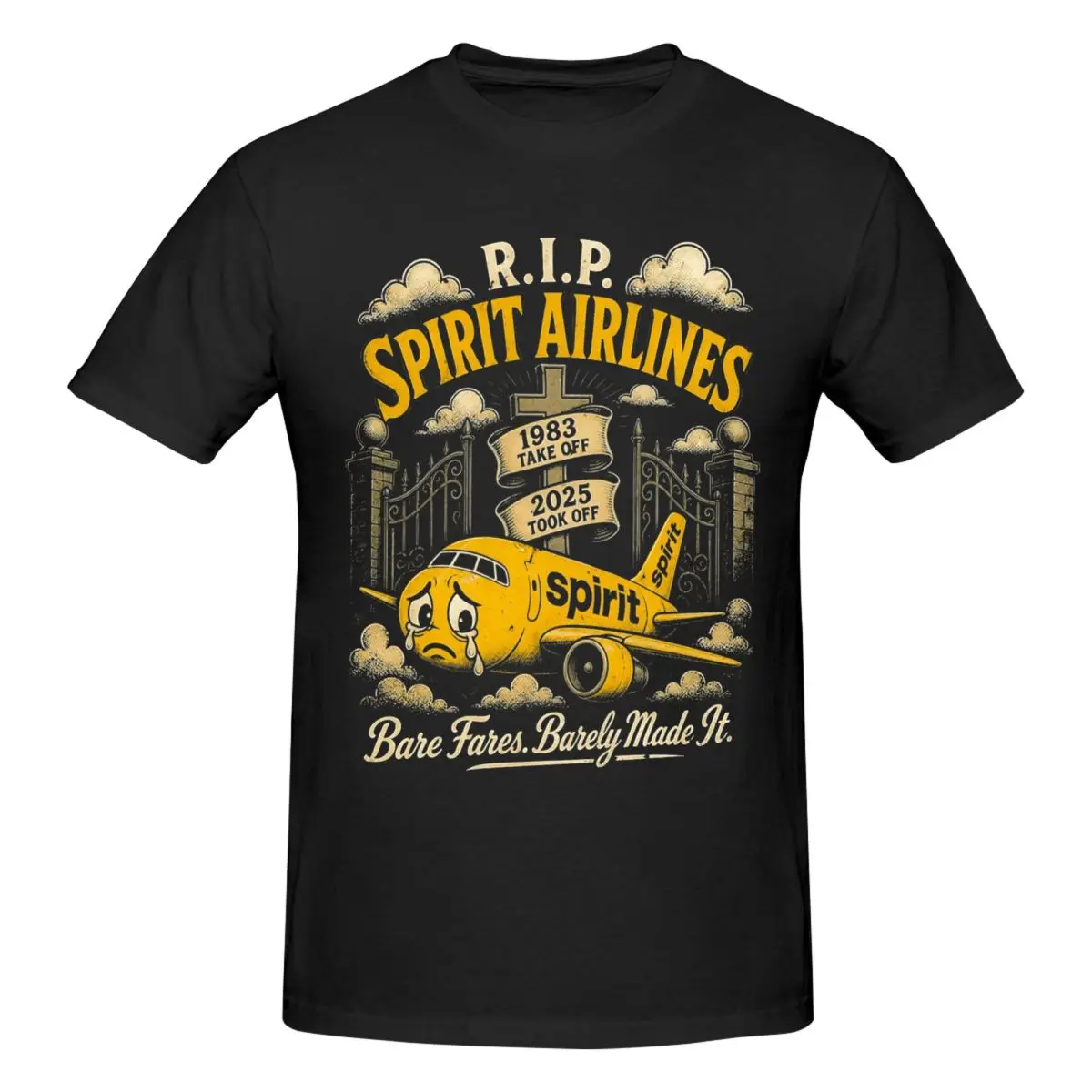 Men RIP Spirit Airlines 1983-2026 Funny 2026 T Shirt Vintage O-neck Cotton T Shirt Homme