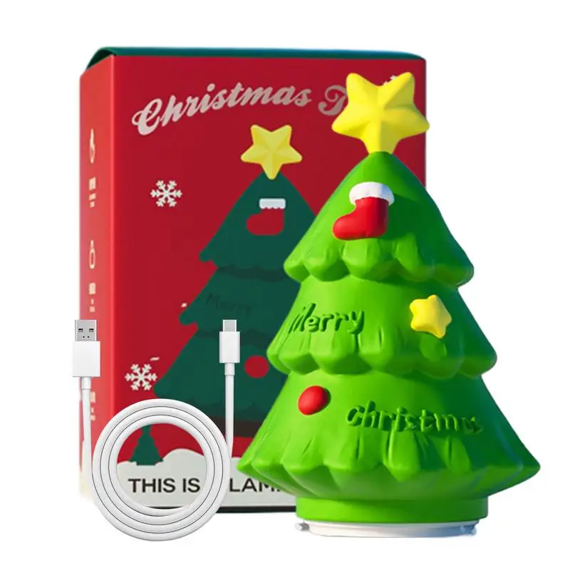 Christmas Tree Silicone Night Light Silicone LED Lamp Rechargeable Bedside Touch Lamp Christmas Nursery Nightlight For Kids