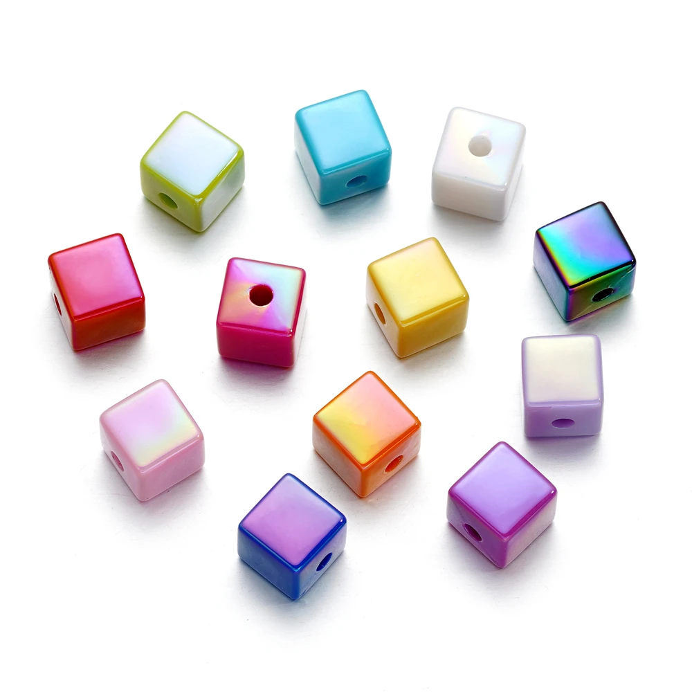 

10Pcs/Lot 14mm AB Color Acrylic Square Beads Charm Loose Spacer Beads for DIY Phone Chain Bracelets Jewelry Making Accessories