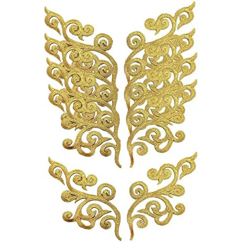 1 Pair Embroidery Golden Thread Flower Patches Fabric Bride Wedding Dress Bags DIY Accessories Sewing Repair