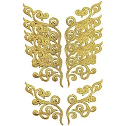 1 Pair Embroidery Golden Thread Flower Patches Fabric Bride Wedding Dress Bags DIY Accessories Sewing Repair