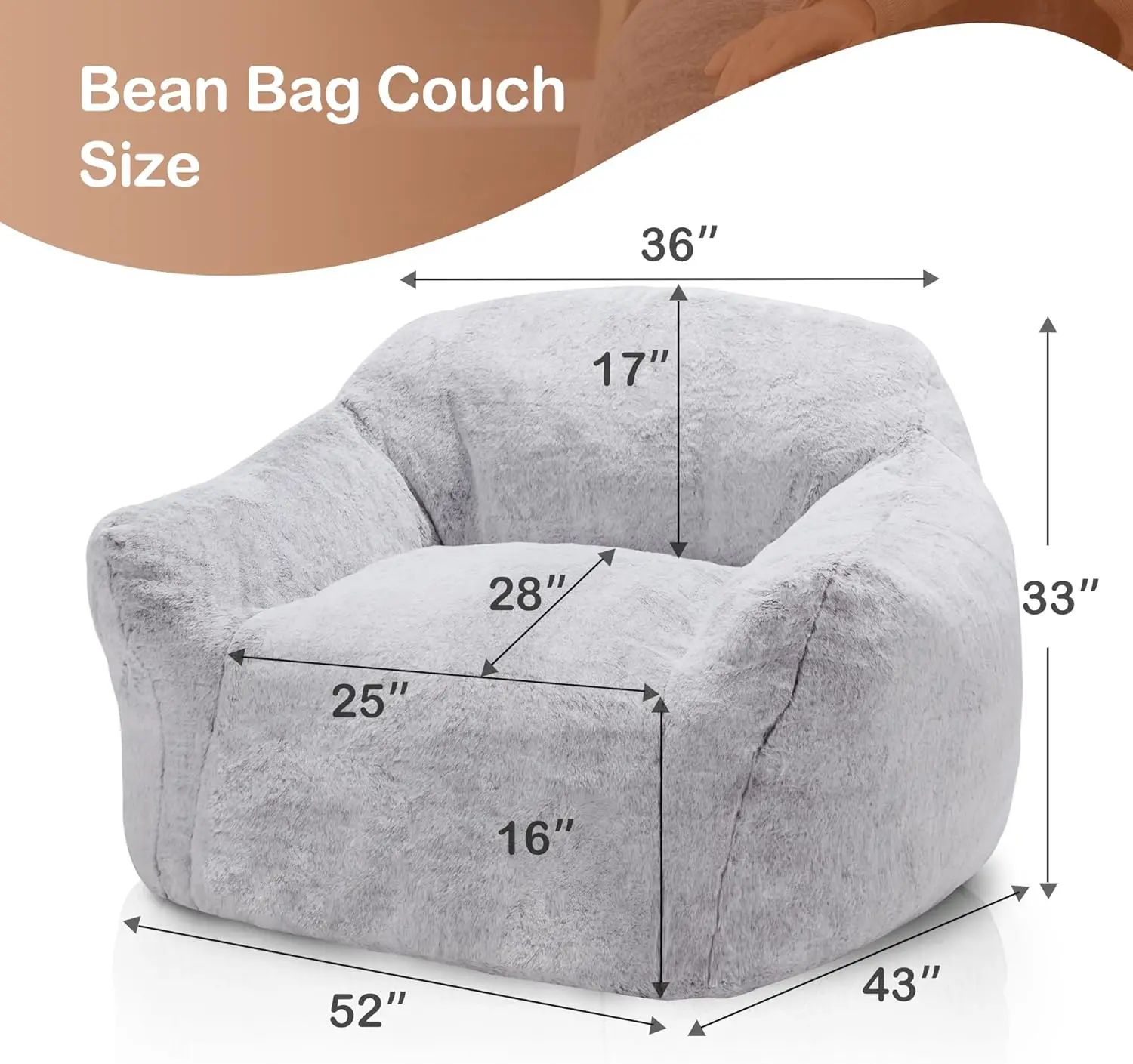 Giant Bean Bag Chair,Bean Bag Sofa Chair with Armrests, Couch Stuffed High-Density Foam Large Bean Bag Chair