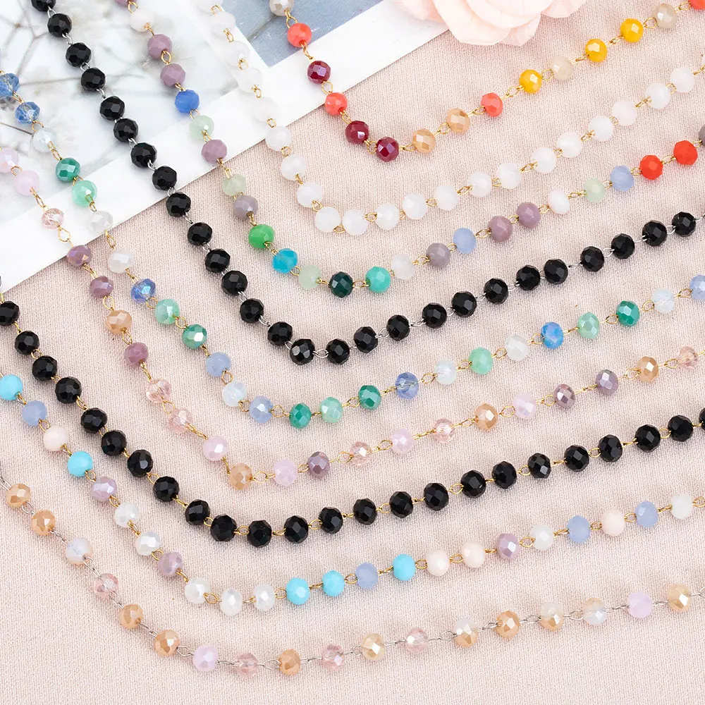1 Meter Edelstahl Mehrfarbige Kristallperlen-Ketten für DIY Halsketten Armbänder Schmuckherstellung Zubehör – Detail 4