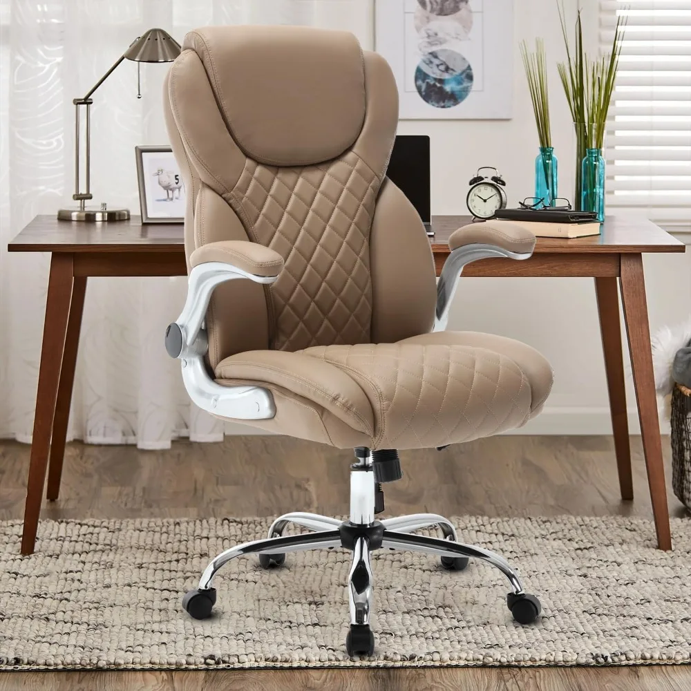 

Leather Executive Office Chair, High Back Ergonomic Office Desk Chairs with Wheels, 90-120° Rocking Managerial Home Computer